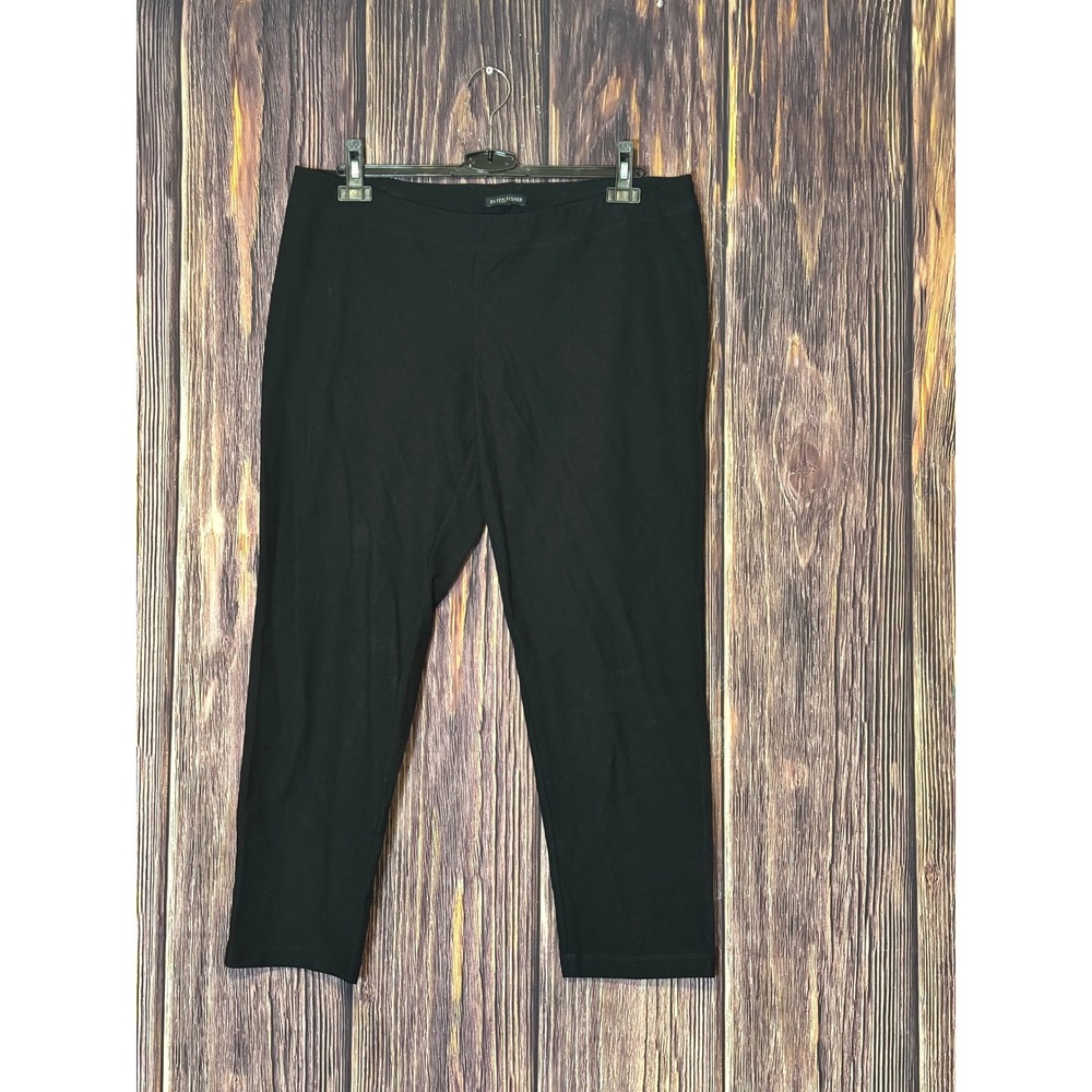 Eileen Fisher Cropped Pants Womens L Black Wide Leg Stretch Knit Viscose
